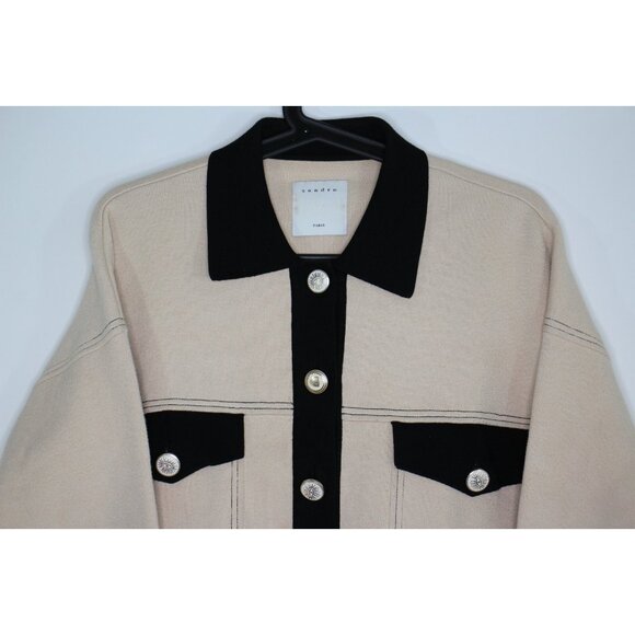 Sandro Womens 0 Topstitching Cropped Cardigan K554 - Picture 2 of 7